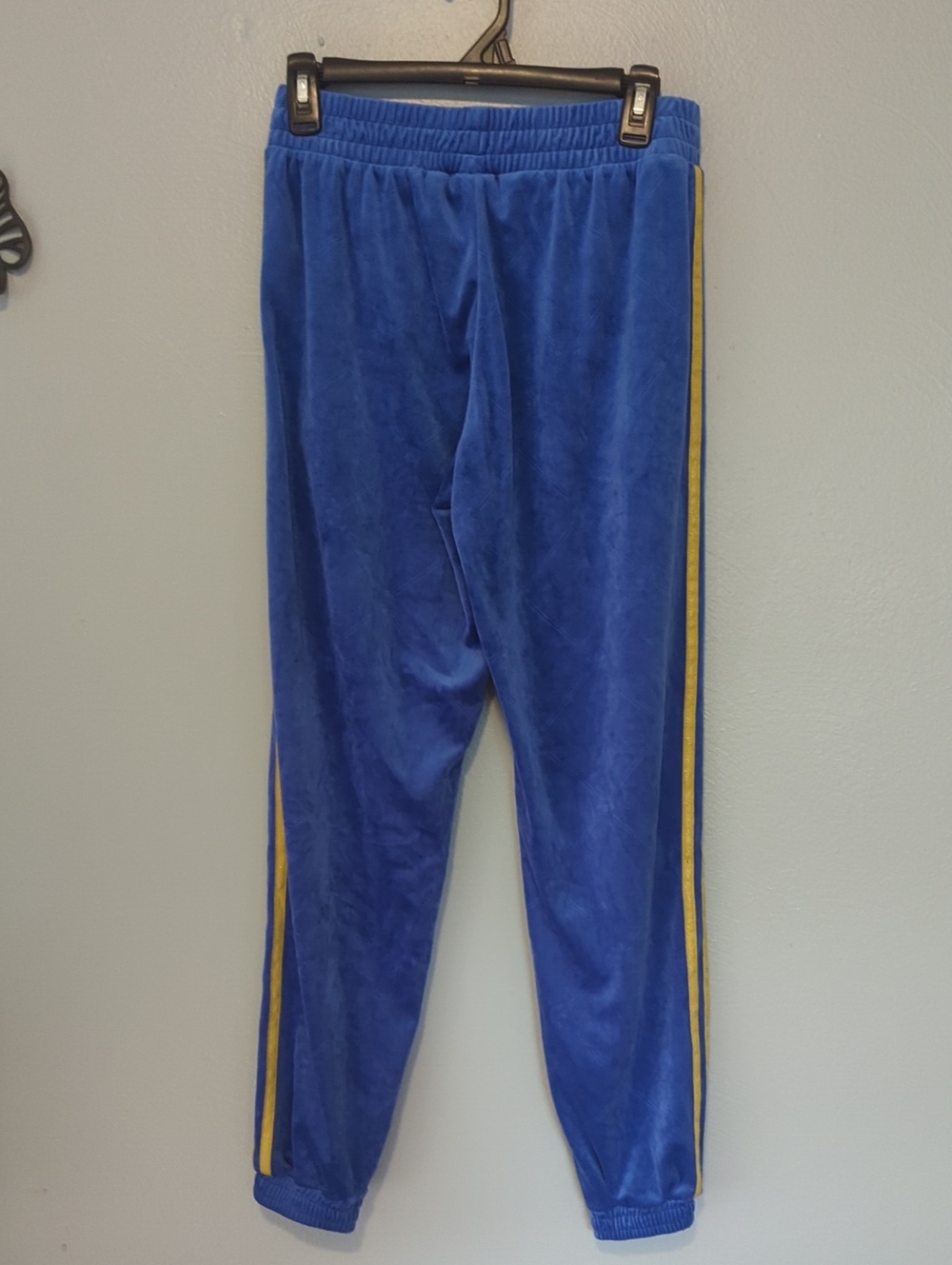 ADIDAS Primegreen Embossed Velvet Track Pants Three Stripe Blue and Gold Small S - Picture 8 of 10